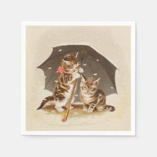 Vintage katjes onder paraplu antieke kat kunst servet