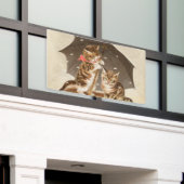Vintage katjes onder paraplu antieke kat kunst spandoek (Buitenkant Gebouw)