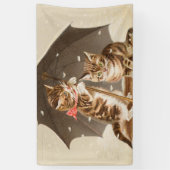 Vintage katjes onder paraplu antieke kat kunst spandoek (Verticaal)