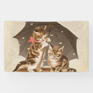 Vintage katjes onder paraplu antieke kat kunst spandoek