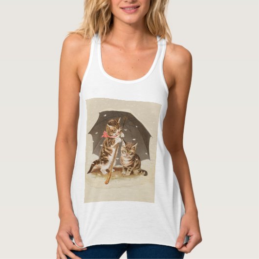 Vintage katjes onder paraplu antieke kat kunst tanktop (Voorkant)