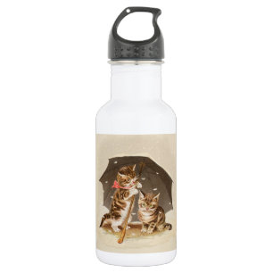 Vintage katjes onder paraplu antieke kat kunst waterfles 