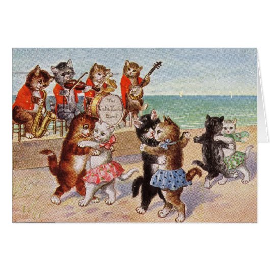 Vintage - Katten dansen naar Jazz op het strand, (Voorkant Horizontaal)