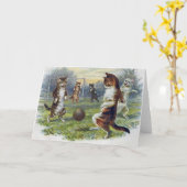 Vintage Katten die Voetbal spelen Kaart (Gele Bloem)