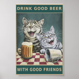 Vintage katten en bier poster