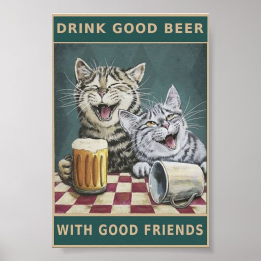 Vintage katten en bier poster (Voorkant)