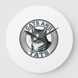 Vintage katten en tatoeages graveer kat ontwerp_1 grote klok