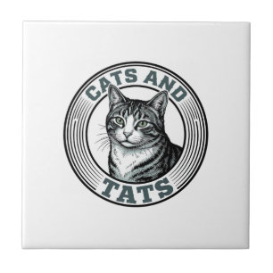 Vintage katten en tatoeages graveerkat ontwerp_1 tegeltje
