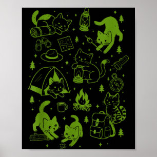 Vintage katten kamperen camper avontuur wandelaar poster