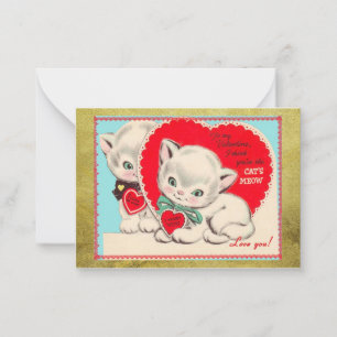 Vintage Katten Kinder Valentijnsdag Valentijn Notitiekaartje