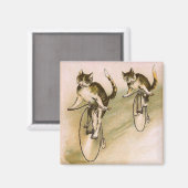 Vintage katten op fietsen magneet (Voorkant / Achterkant)