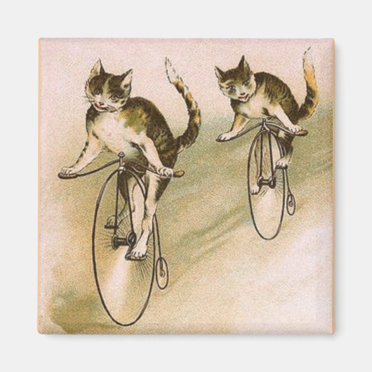 Vintage katten op fietsen magneet (Voorkant)