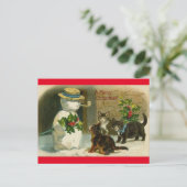 Vintage katten sneeuwpop gelukkig kerstfeest brief feestdagenkaart (Staand voorkant)