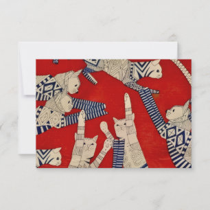 Vintage Katten Stof Ontwerp Plat Kaart