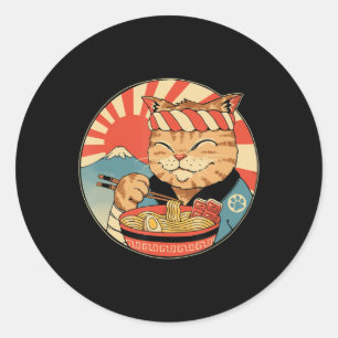 Vintage Kawaii Ramen Cat Neko Anime Japanse noedl Ronde Sticker