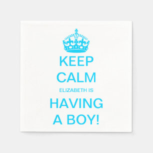 Vintage Keep Calm Blauwe Jongen Baby Shower Servet