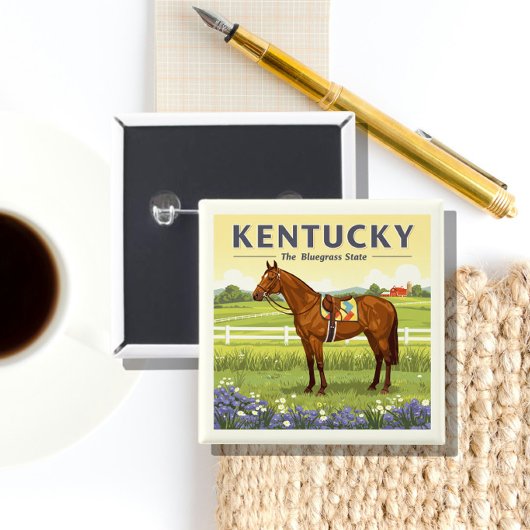 Vintage Kentucky Vierkante Button 5,1 Cm