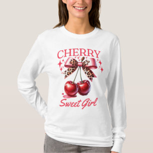 Vintage kers en roze strik dames t-shirt