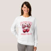 Vintage kers en roze strik dames t-shirt (Voorkant volledig)