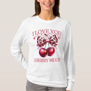 Vintage kers en roze strik dames t-shirt