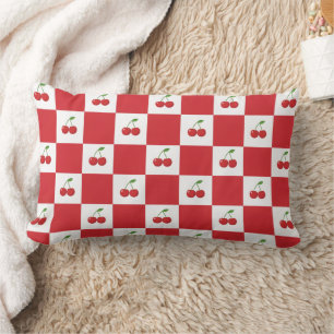 Vintage Kersen Gingham: Coquette Cottagecore Kussen