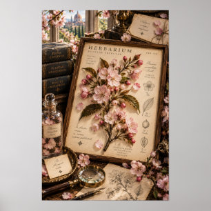 Vintage Kersenbloesem Herbarium Muur Kunst Poster