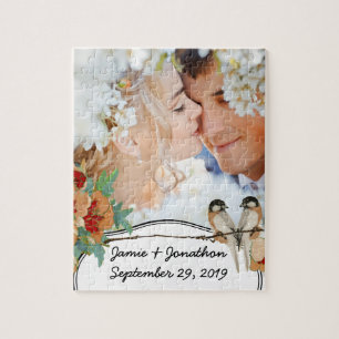 Vintage Kersenbloesem Liefdesvogel Perzik Munt Legpuzzel