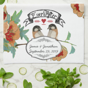 Vintage Kersenbloesem Liefdesvogel Perzik Munt Theedoek