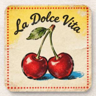 Vintage Kersenroos La Dolce Vita Retro Esthetiek  Bier Onderzetter