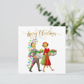 Vintage kerst 1950's paar feestdagenkaart (Staand voorkant)