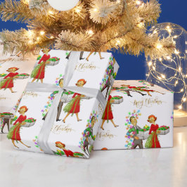 Vintage Kerst 1950's Paar Vrolijk Kerstfeest Cadeaupapier