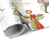 Vintage Kerst 1950's Paar Vrolijk Kerstfeest Cadeaupapier (Rol Hoek)