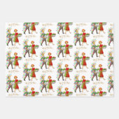 Vintage Kerst 1950's Paar Vrolijk Kerstfeest Inpakpapier Vel (Voorkant 2)