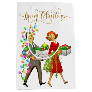 Vintage Kerst 1950's Paar Vrolijk Kerstfeest Medium Cadeauzakje