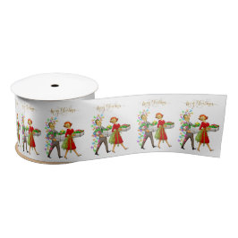 Vintage Kerst 1950's Paar Vrolijk Kerstfeest Satijnen Lint