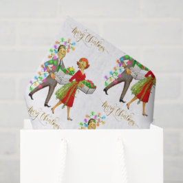 Vintage Kerst 1950's Paar Vrolijk Kerstfeest Tissuepapier