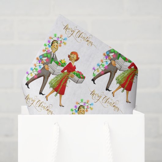 Vintage Kerst 1950's Paar Vrolijk Kerstfeest Tissuepapier (Cadeauzakje)