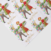 Vintage Kerst 1950's Paar Vrolijk Kerstfeest Tissuepapier (Detail)