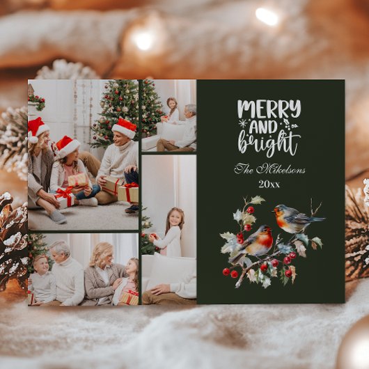 Vintage Kerst 4 foto's Familieviering Feestdagenkaart