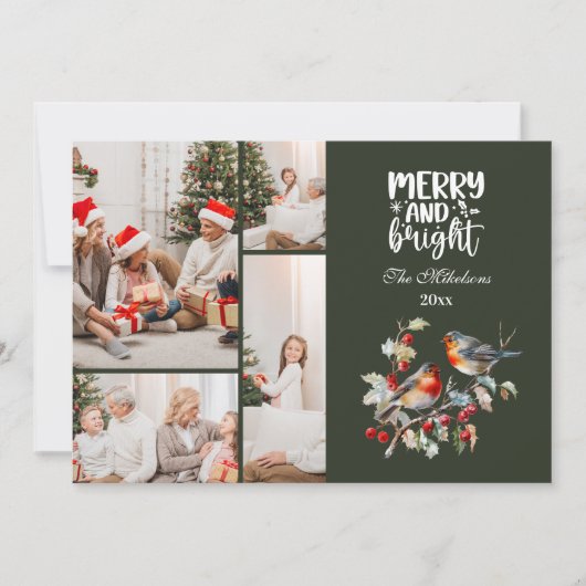 Vintage Kerst 4 foto's Familieviering Feestdagenkaart (Voorkant)