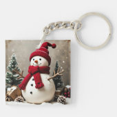 Vintage Kerst - Acryl Vierkante Sleutelhanger (Achterkant)