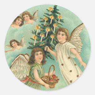 Vintage Kerst Angels Faux Gold Ronde Sticker