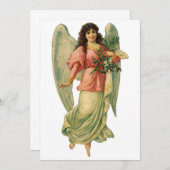 Vintage Kerst Antiek Engel in Roze Uitnodiging (Voorkant / Achterkant)