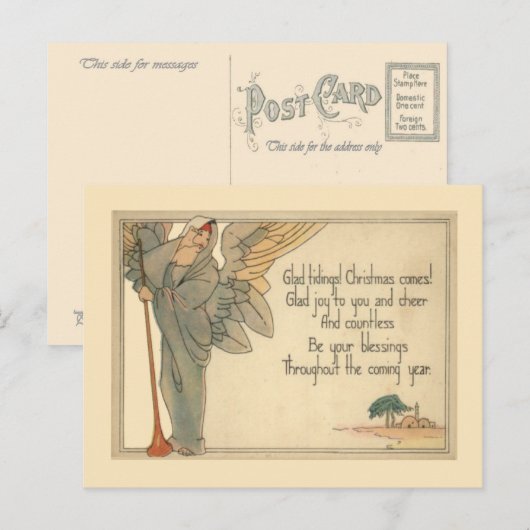 Vintage kerst, Art Deco Angel Feestdagenkaart (Voorkant / Achterkant)