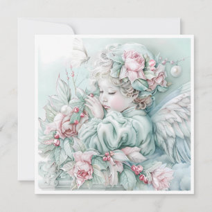 Vintage Kerst Baby Angel Pastel Feestdagenkaart