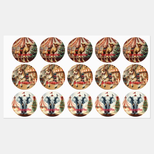 Vintage Kerst Baby Circus Dierlijke Gift Labels (Vel)