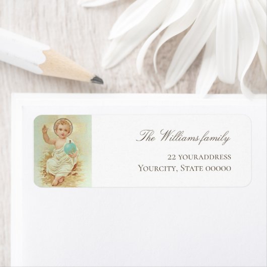 vintage kerst Baby Jesus Etiket (Insitu)