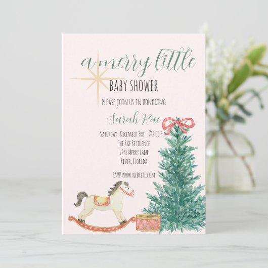 Vintage Kerst Baby shower Uitnodiging (Staand voorkant)