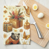 Vintage Kerst Beer Theedoek (Quarter Fold)