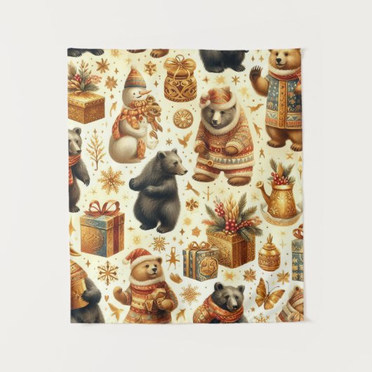 Vintage Kerst Beer Wandkleed (Voorkant)